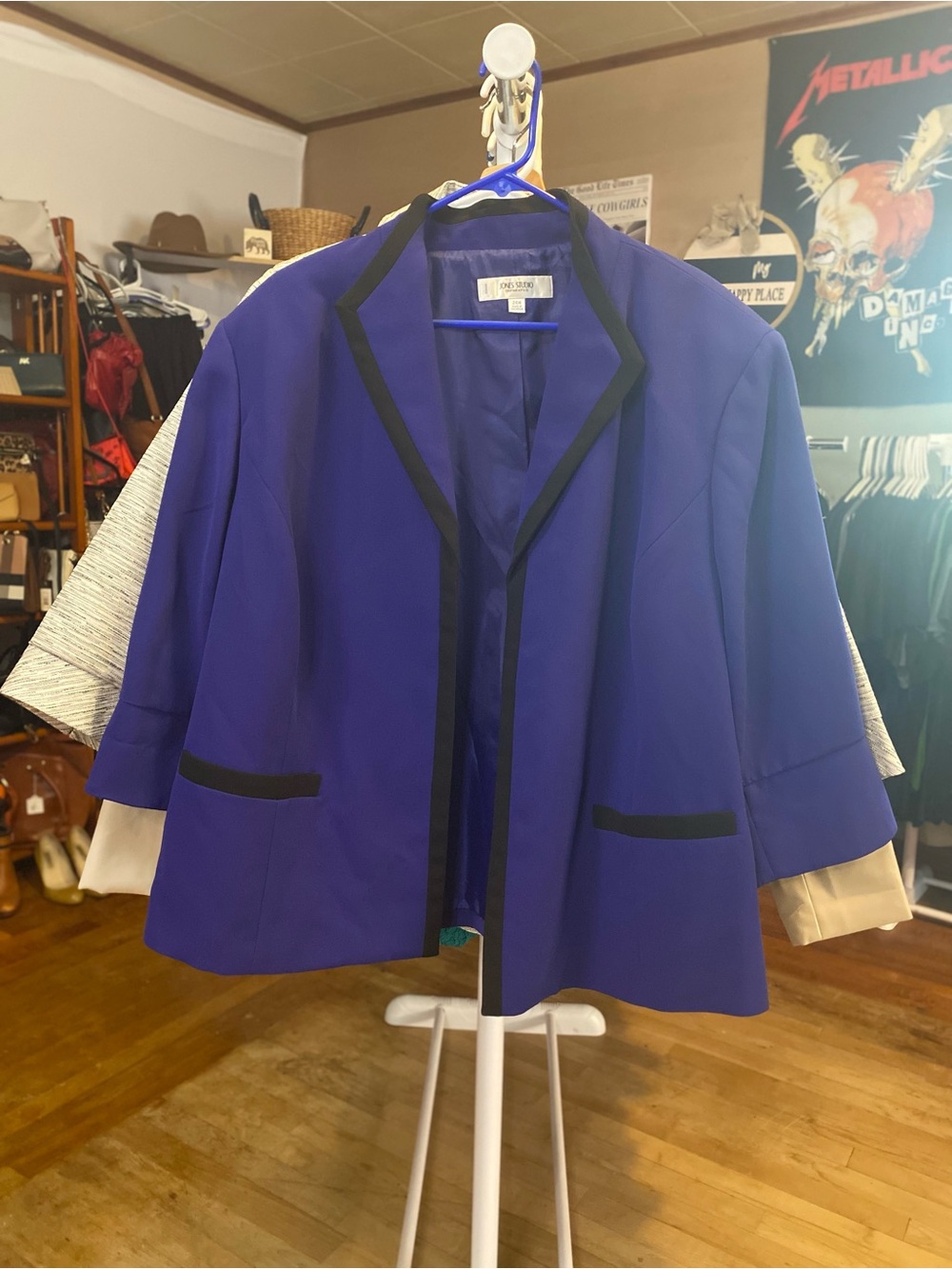 Jones Studio Royal Blue Open-Front Blazer with Black Trim